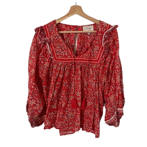 Cleobella red ruffle blouse - Picture 2 of 5